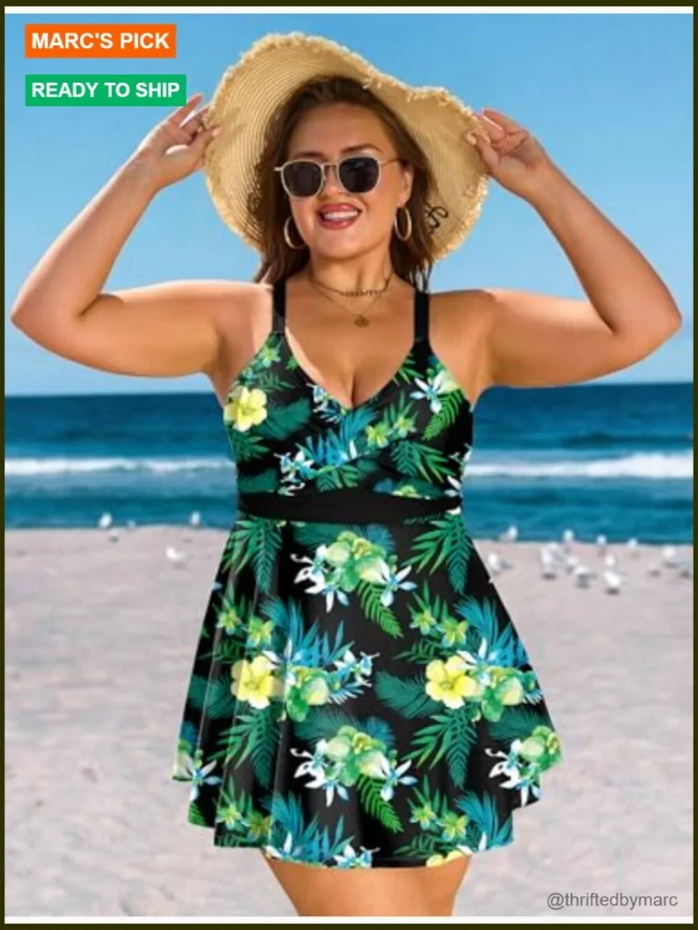 Plus Size Tummy Control V Neck Tankini Set with Boyshorts